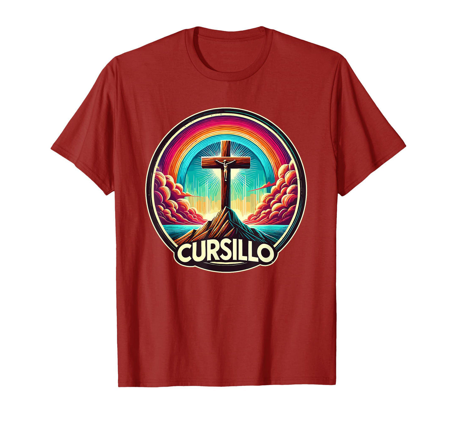 Cursillo Faith Cross With Rainbow and Clouds T-Shirt