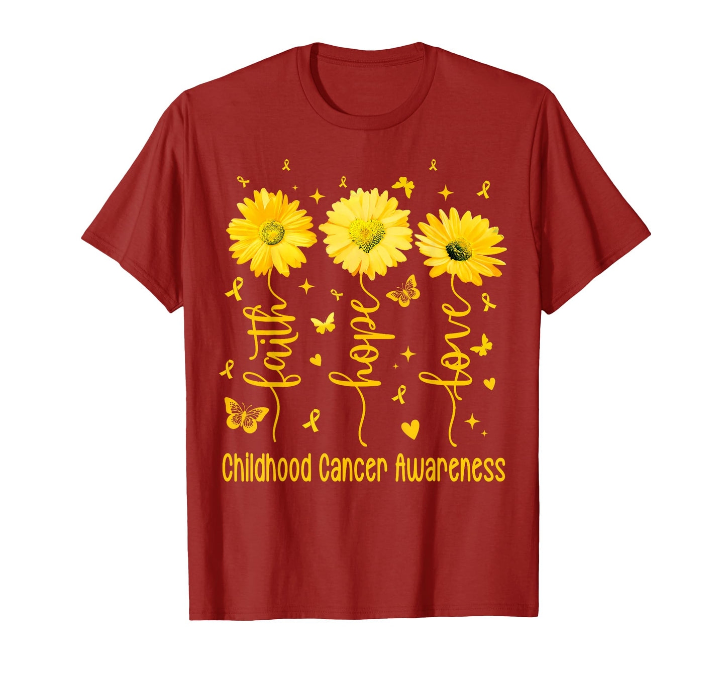 Faith Hope Love Gold Daisy Flower Childhood Cancer Awareness T-Shirt