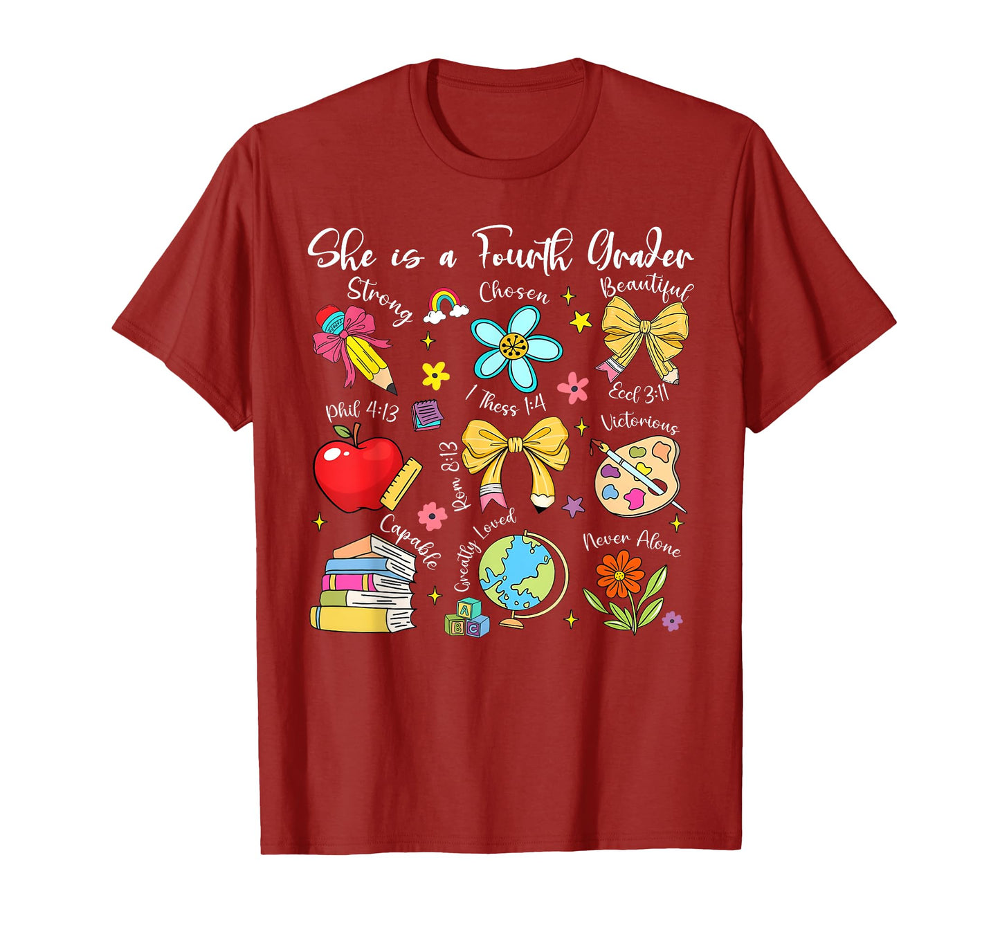 She Is A Fourth Grader Bible Verses Back To School Floral T-Shirt