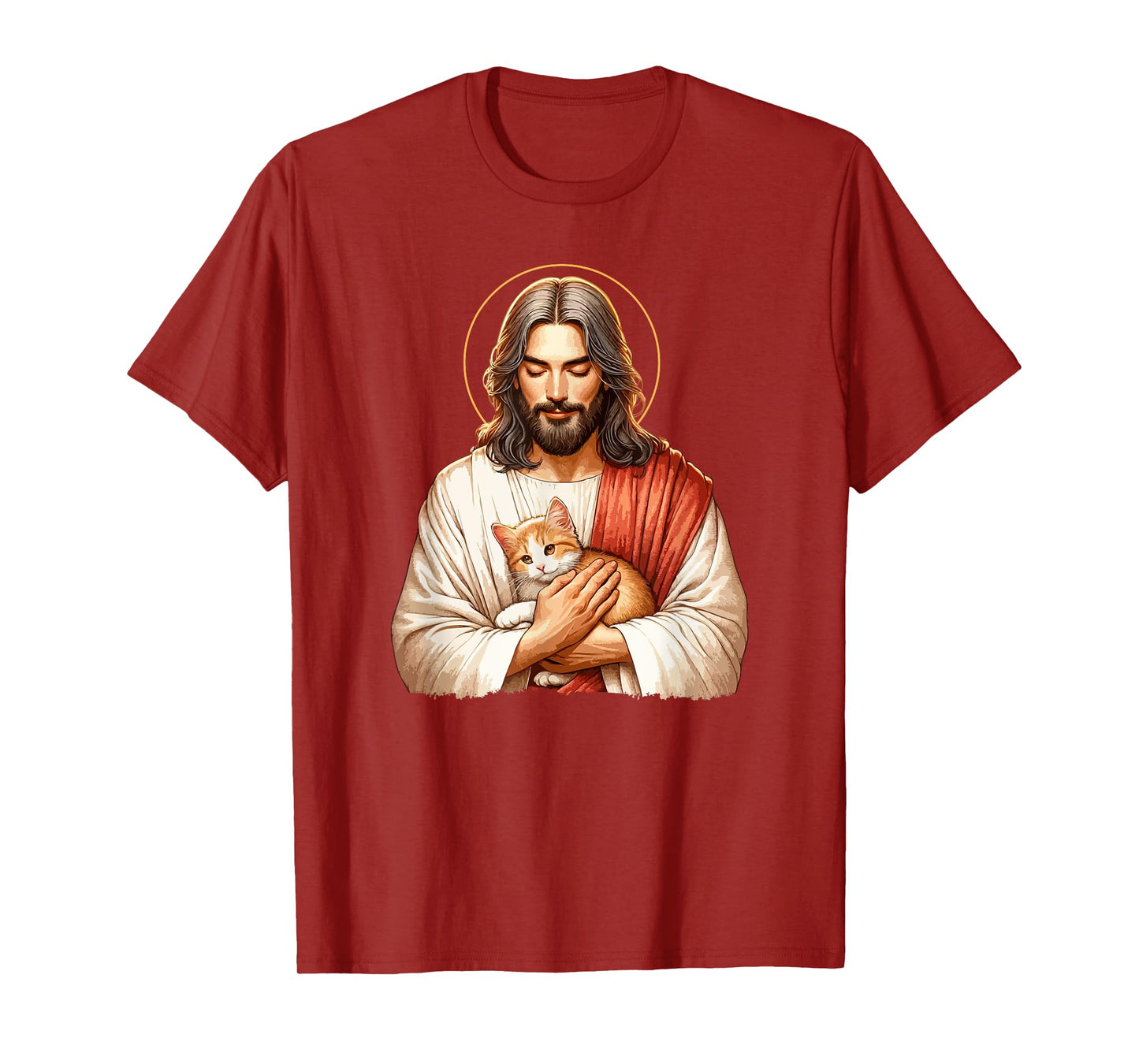 Cat Lover, Jesus Holding A Cat, Funny Christian Art T-Shirt for Men Women Girls Kids