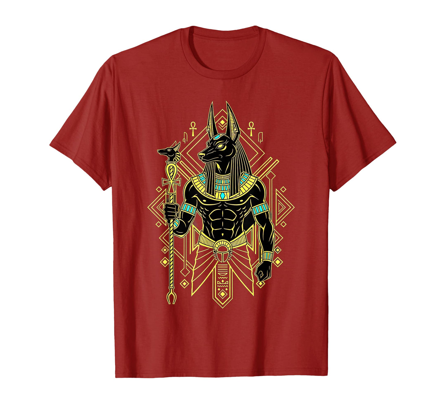 Anubis Pharaoh God King of Egypt Geometric Pattern Graphic T-Shirt