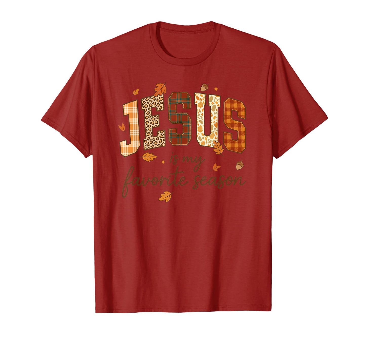 Jesus is My Favorite Season Fall Christian Leopard Plaid T-Shirt
