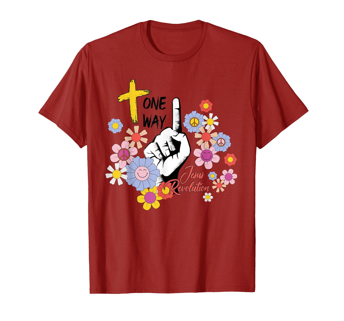 Groovy Retro Jesus Revolution Hippie Flowers One Way Women T-Shirt