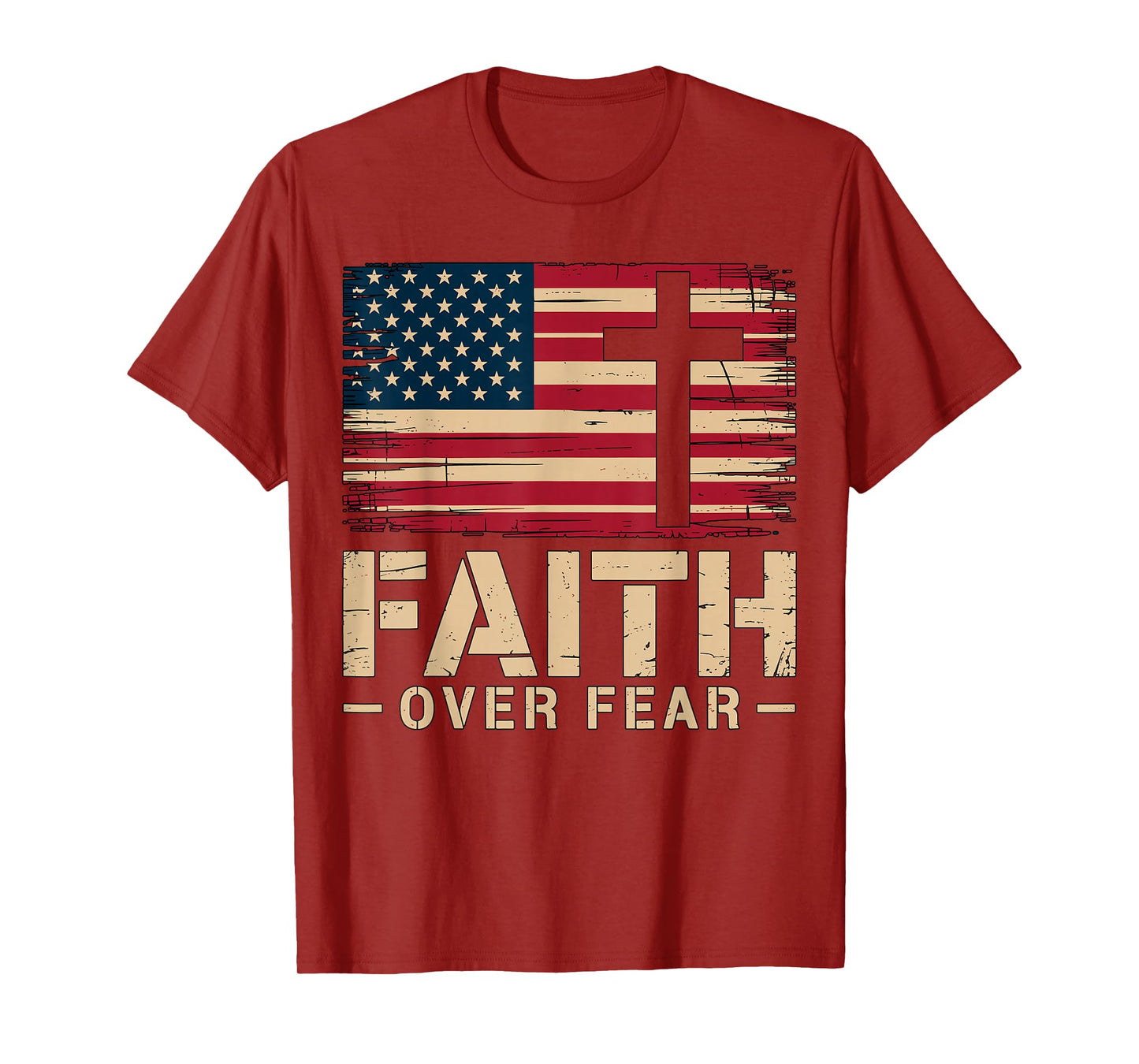American Flag Faith Over Fear Christian T-Shirt