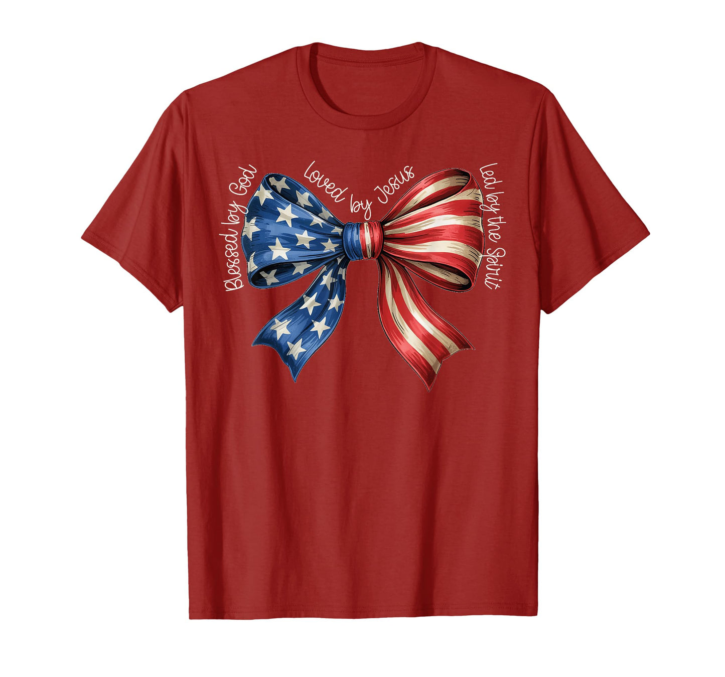 Blessed By God Loved By Jesus American Flag Coquette Bow T-Shirt