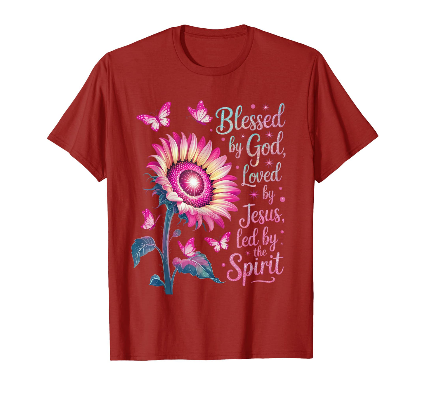 Blessed by God Loved by Jesus Pink Sunflower Faith Christian T-Shirt