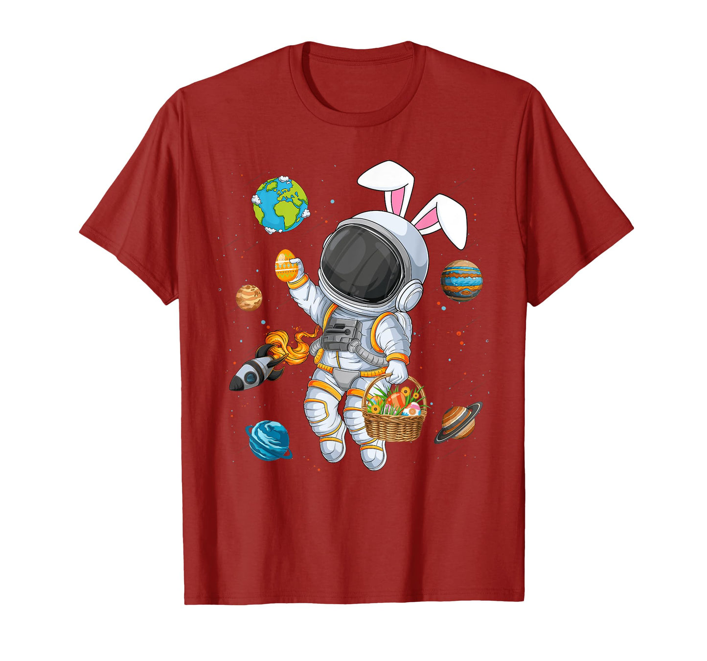 Funny Astronaut Bunny Ears Easter Eggs Easter Day Boys Kids T-Shirt