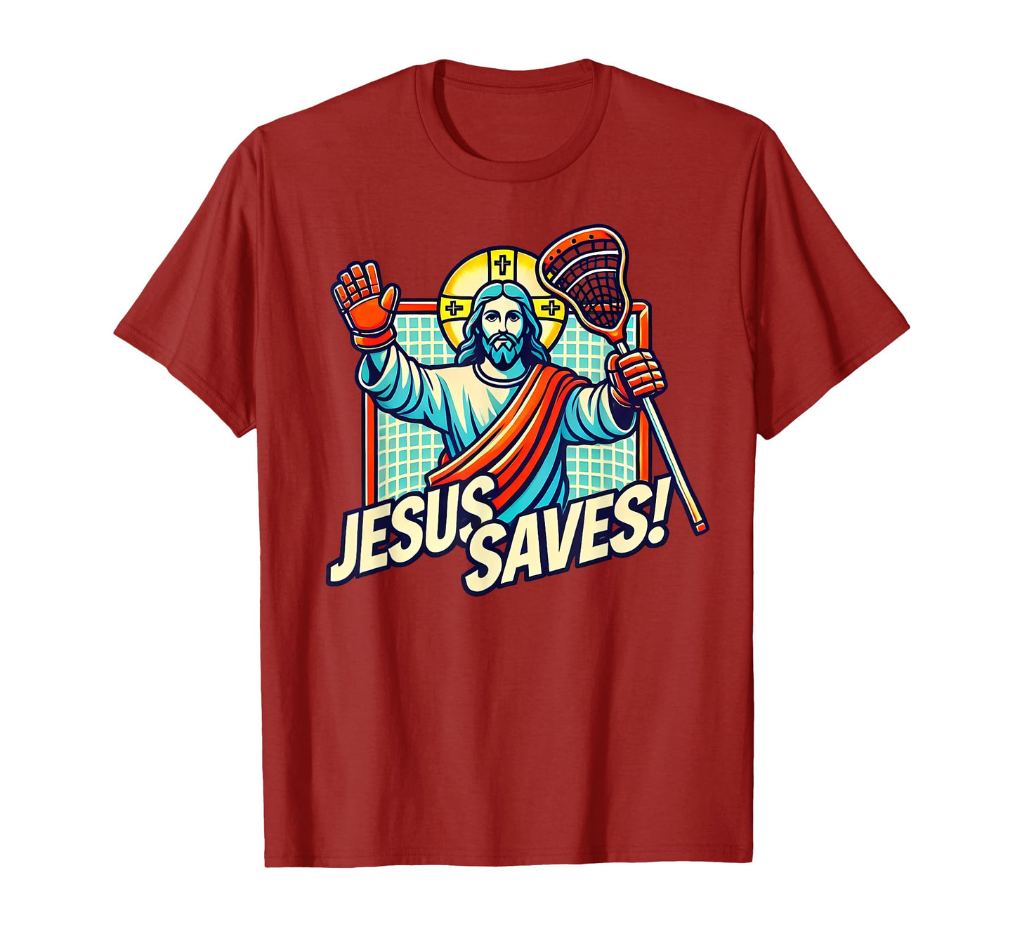 Funny Lacrosse Jesus Saves Goalie Sports Humor T-Shirt