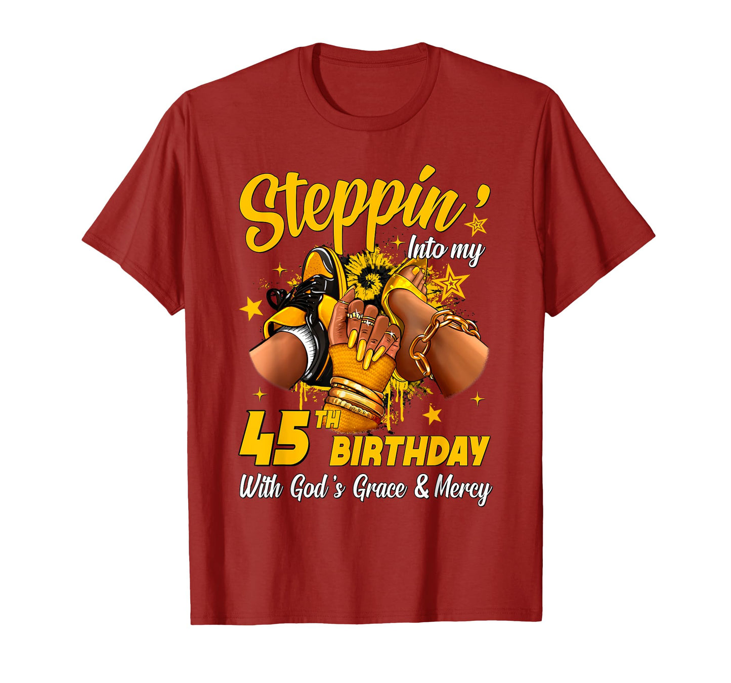 Stepping Into My 45th Birthday Black Woman Sneaker Heel T-Shirt