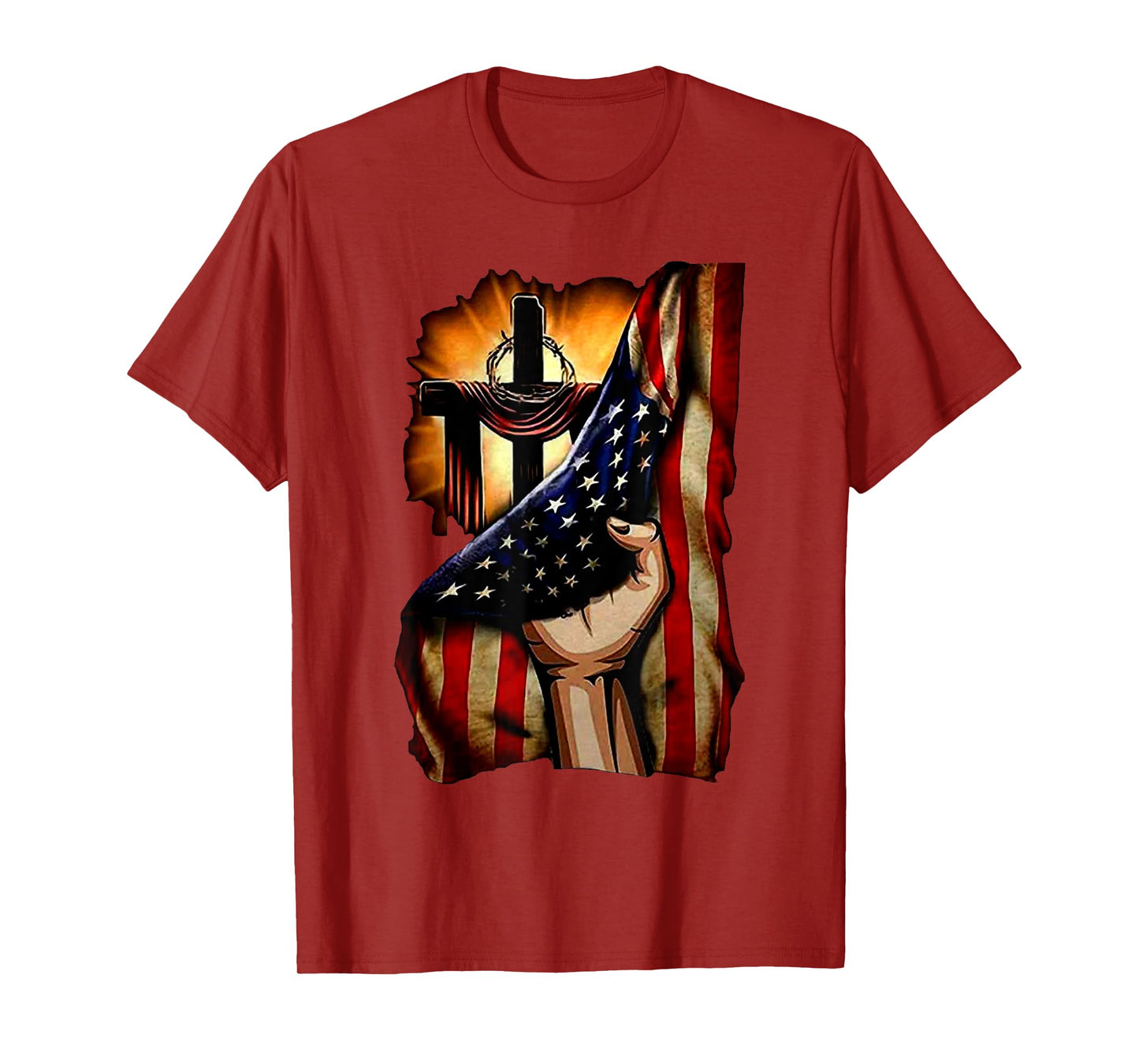Cross Christ American Flag Pride Hand Christian Lover Gift T-Shirt for Women Men