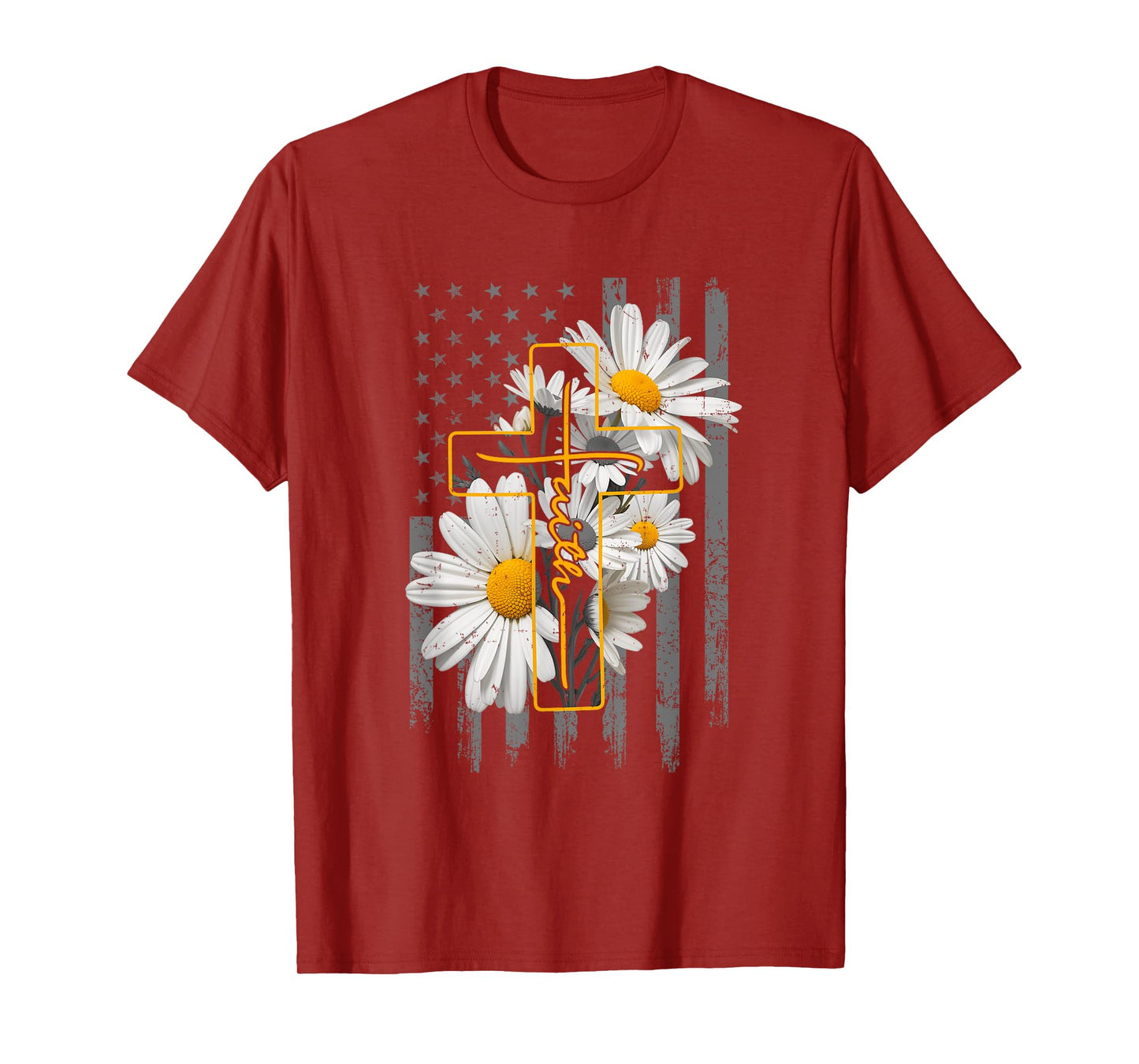 Love Faith Daisy Flowers Cross Flag Christian For Women T-Shirt