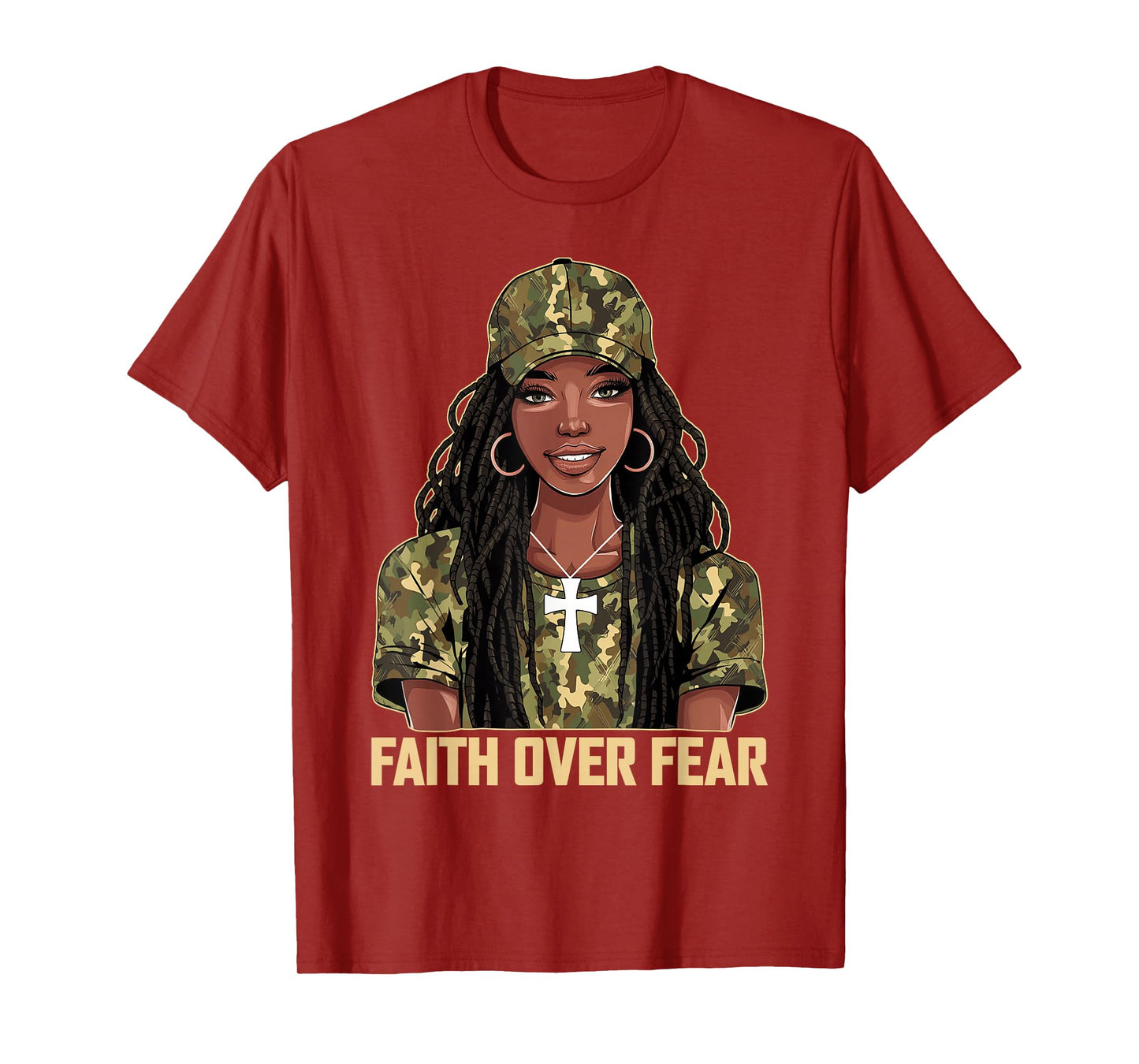 Faith Over Fear Christian Camo African American Afro Women T-Shirt