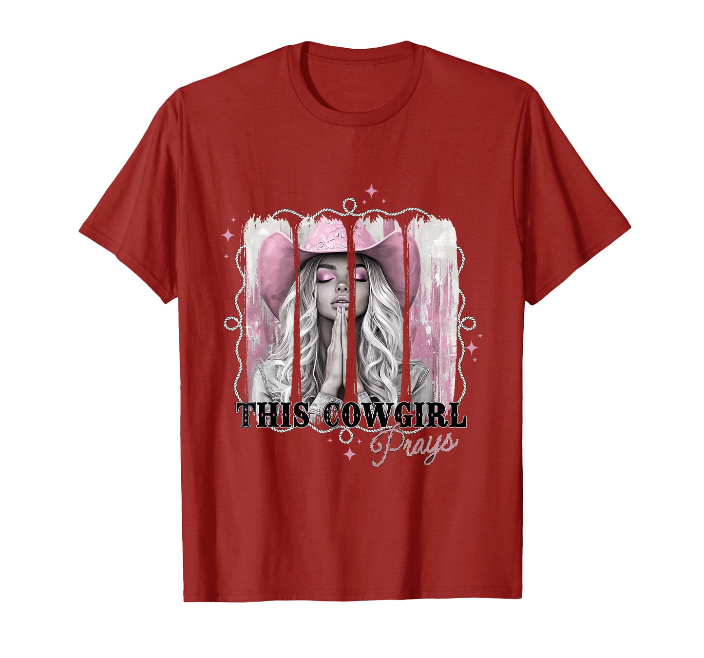 Faith Filled Cowgirls with Prayer and Pink Western Vibes T-Shirt