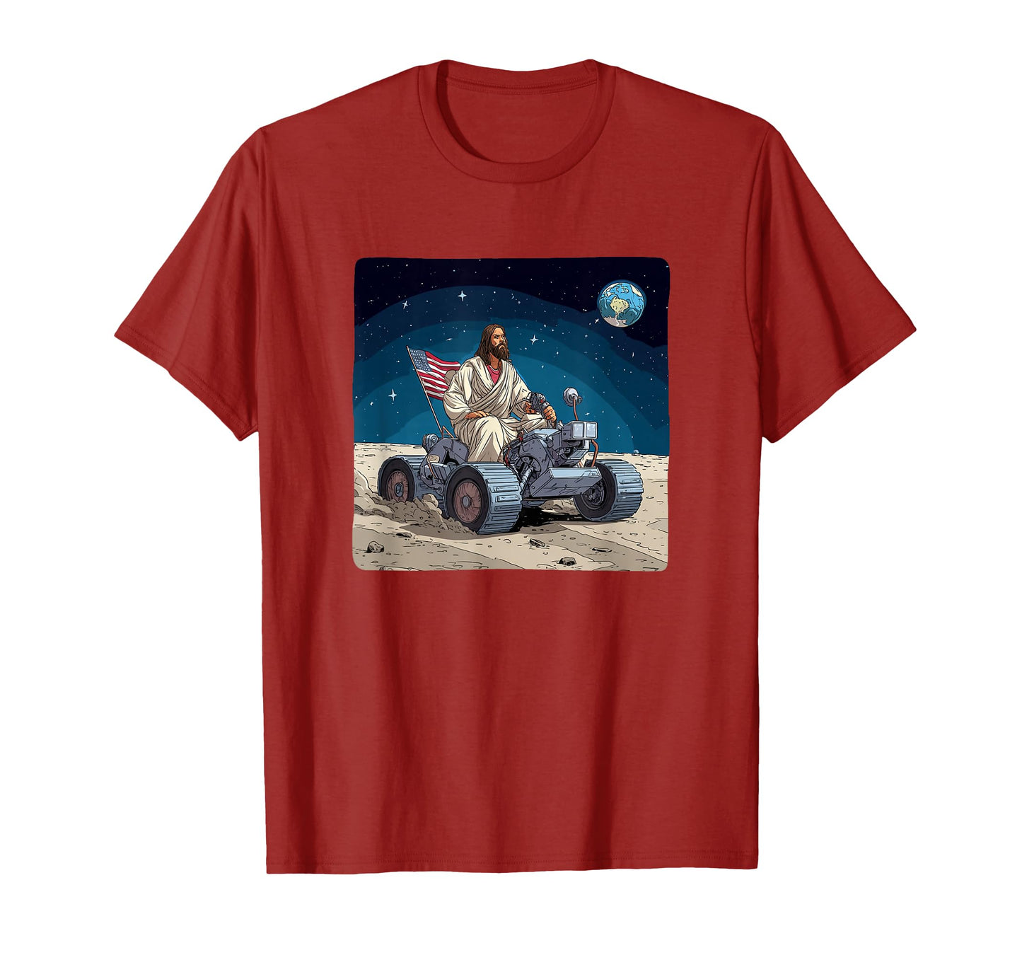 Handsome Jesus Christ with Moon Vehicle for Space Lovers T-Shirt