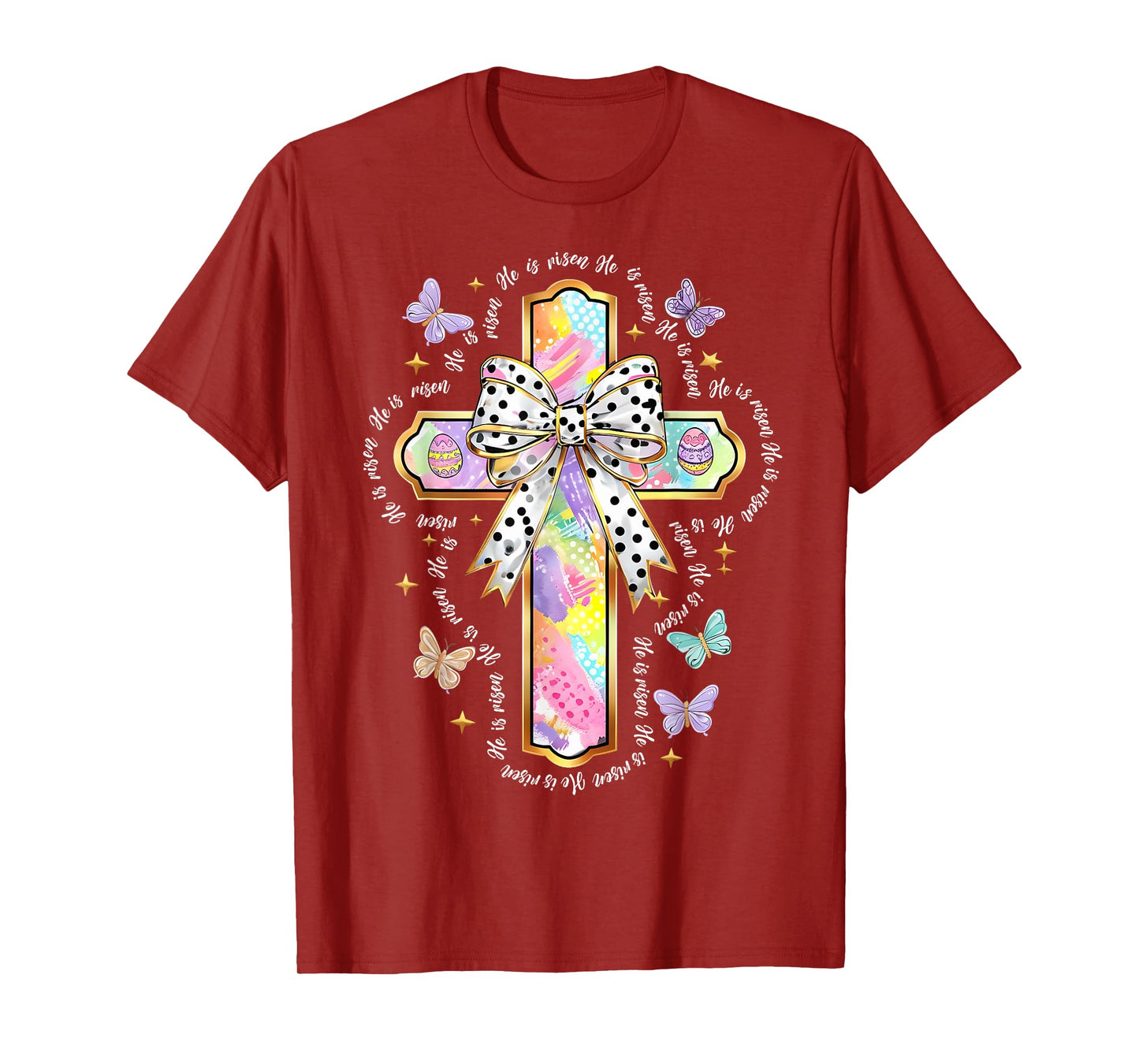 HUG.Artist Tees for Easter Day Unisex-Adults & Kids Christian Religious T-Shirt He Is Risen Easter Floral Cross Jesus T-Shirt Black Small