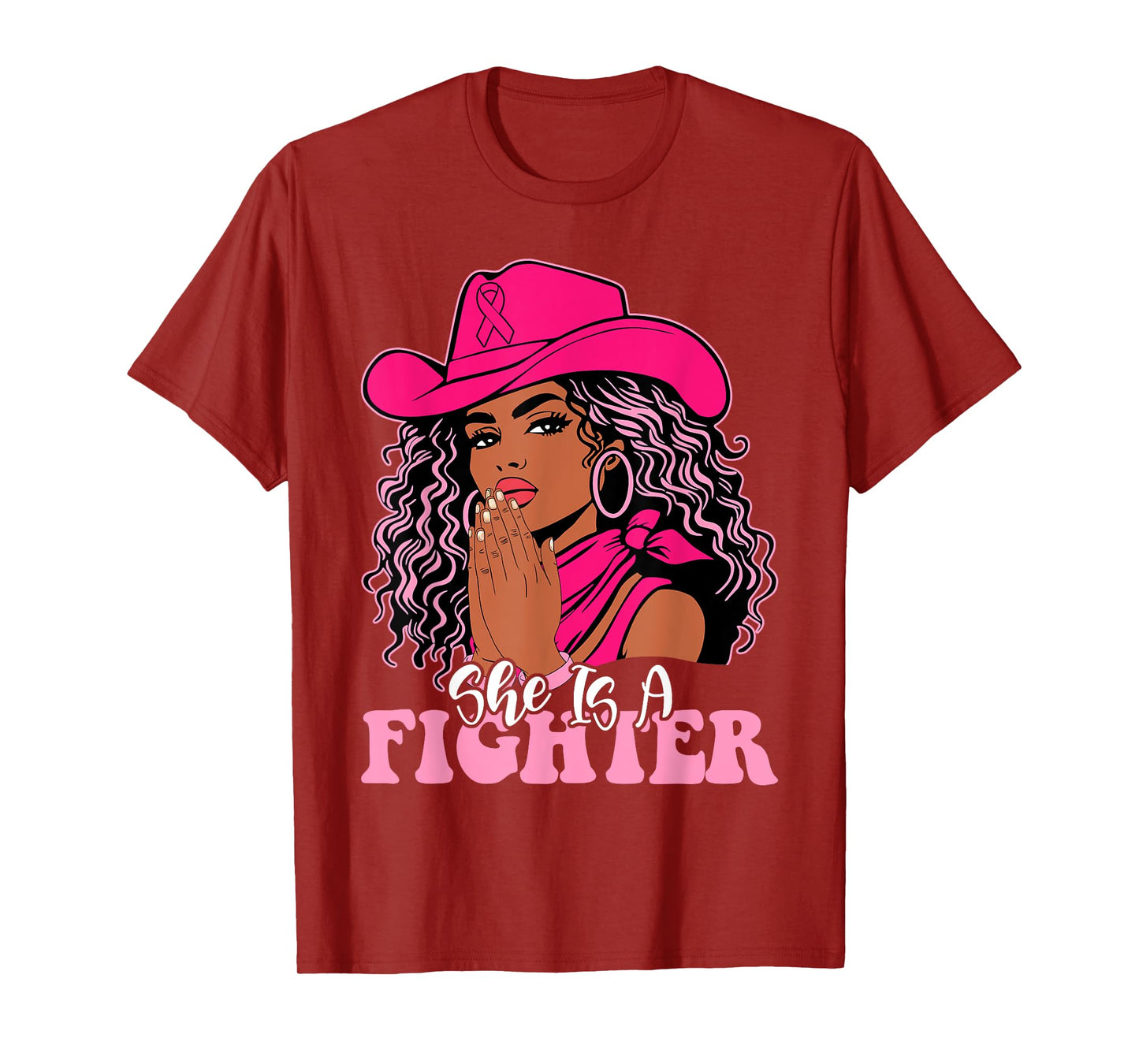 She is a Fighter Praying Black Cowgirl Afro Breast Cancer T-Shirt