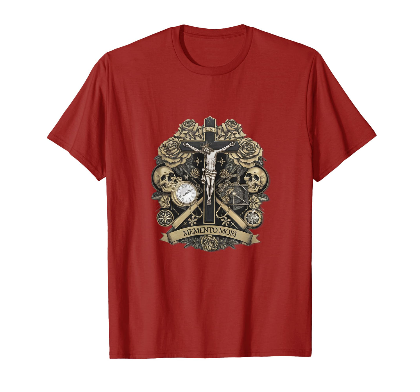 Memento Mori Catholic Crucifix Traditional Latin Mass Skull T-Shirt