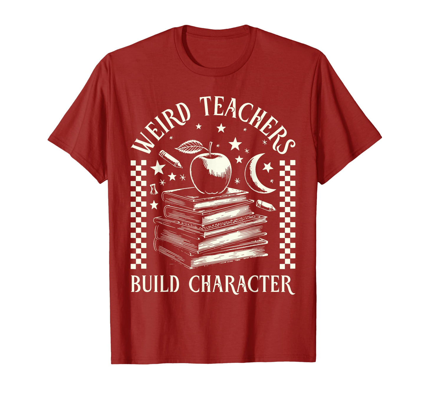 Retro Weird Teachers Build Character Book Stars Moon Teacher T-Shirt