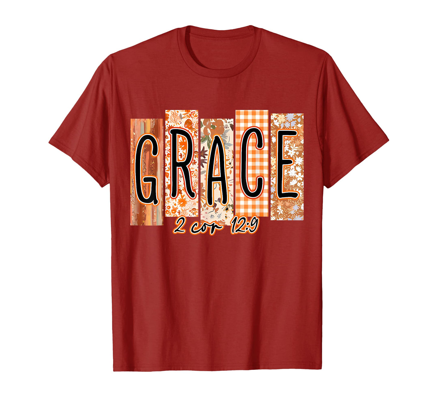 Grace Bible Verse Preppy Fall Christian Faith Pumpkin Spice T-Shirt