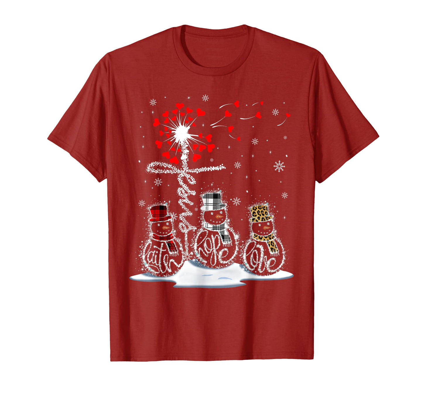 Funny Christmas 2025 Faith Hope Love Snowman Christian Cross T-Shirt