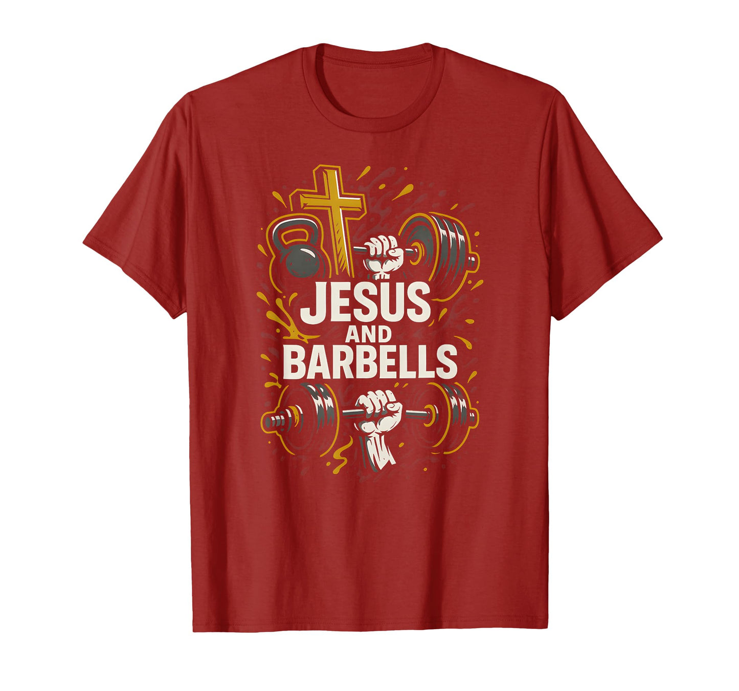 Christian Fitness Jesus and Barbells Cool Mens Faith Apparel T-Shirt