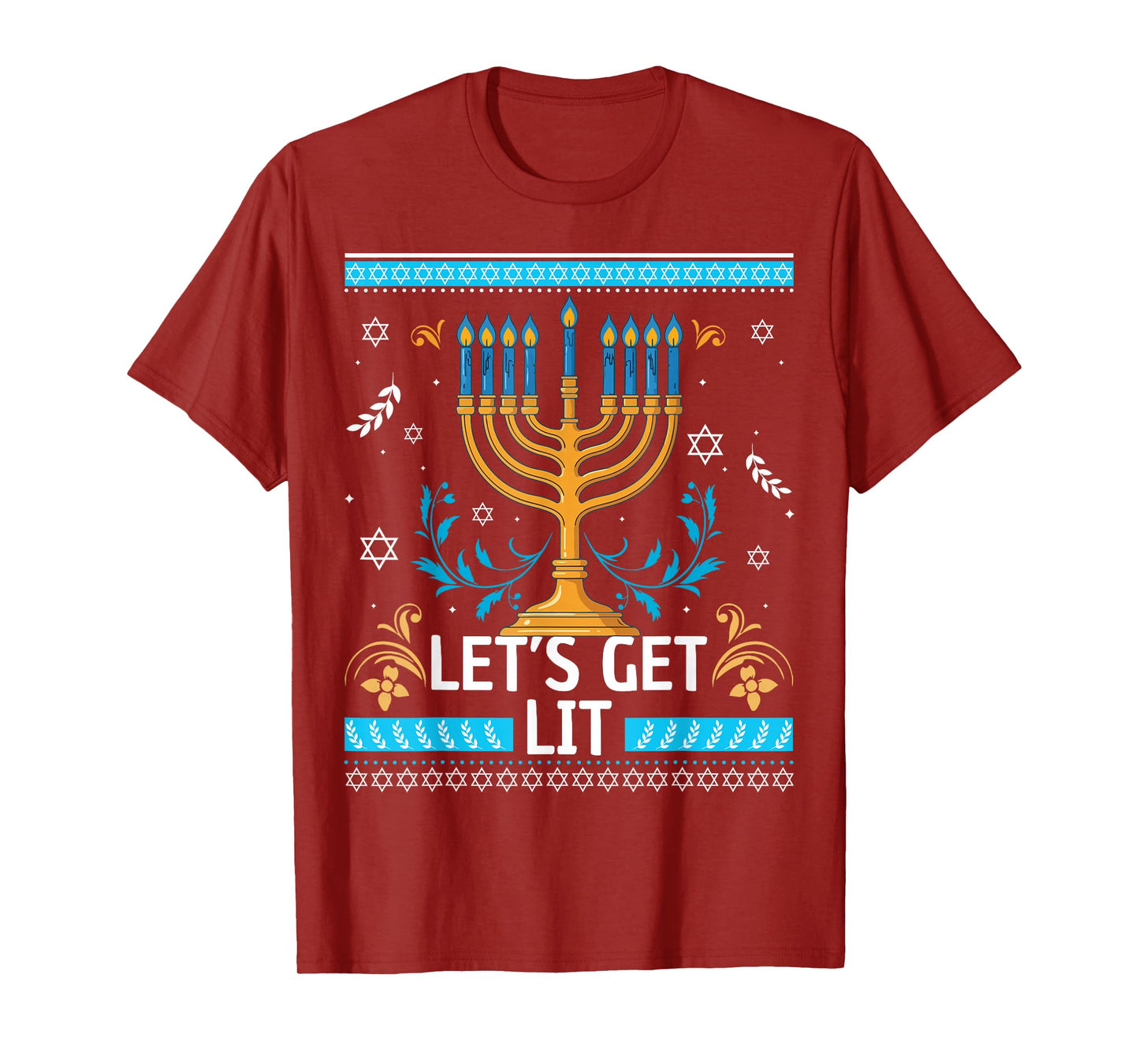 Let's Get Lit Happy Hanukkah Menorah Ugly Christmas T-Shirt