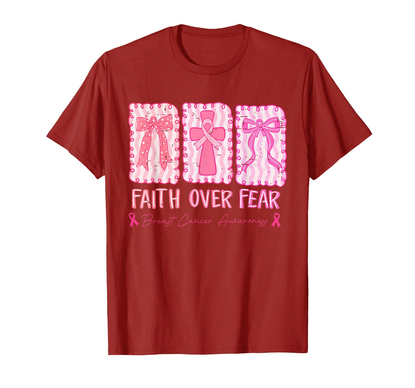 Retro Faith Over Fear Breast Cancer Awareness Pink Ribbon T-Shirt