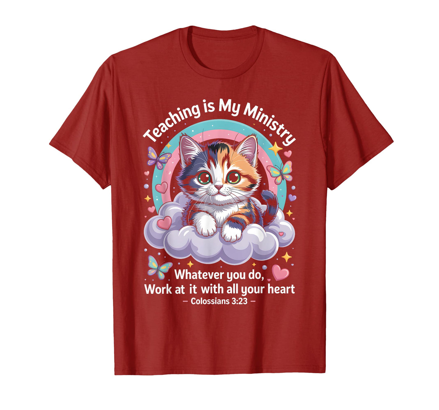 Teaching is My Ministry Cute Christian Cat Bible Verse Art T-Shirt