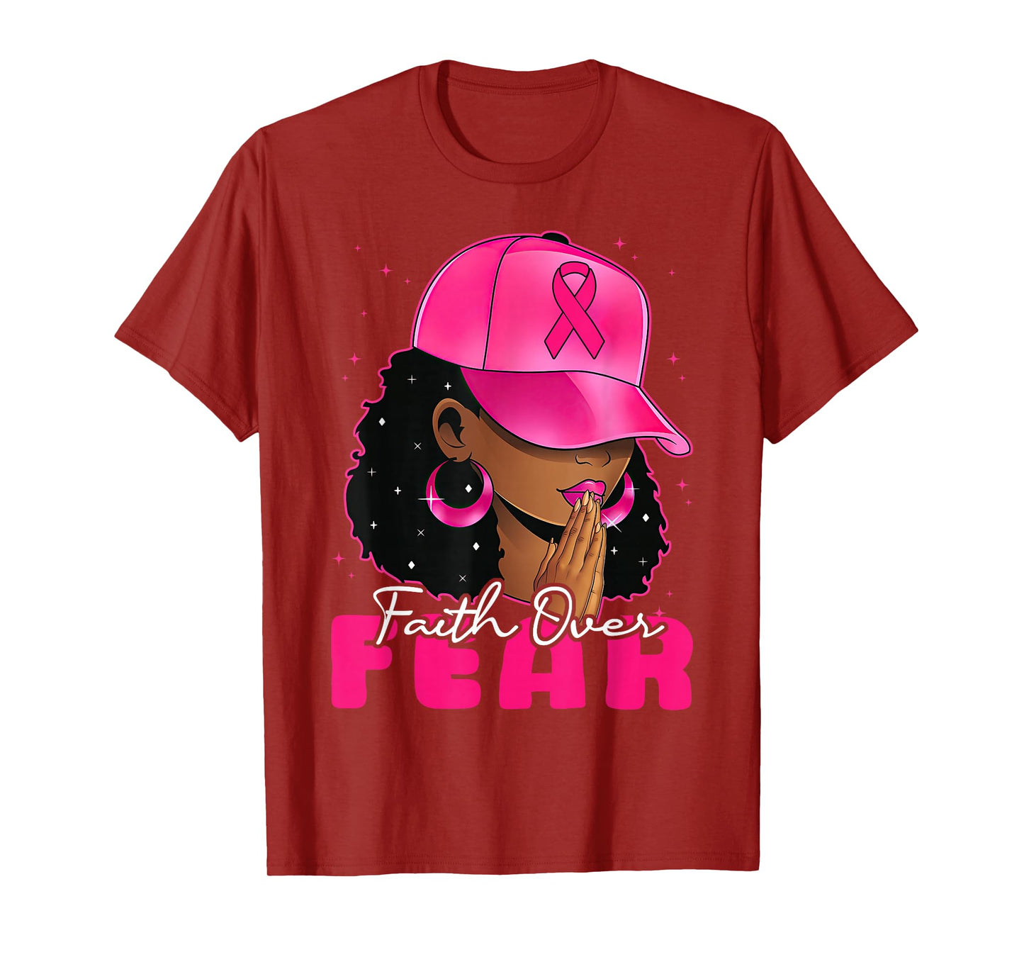 Faith Over Fear Christian Black Women Afro Breast Cancer T-Shirt