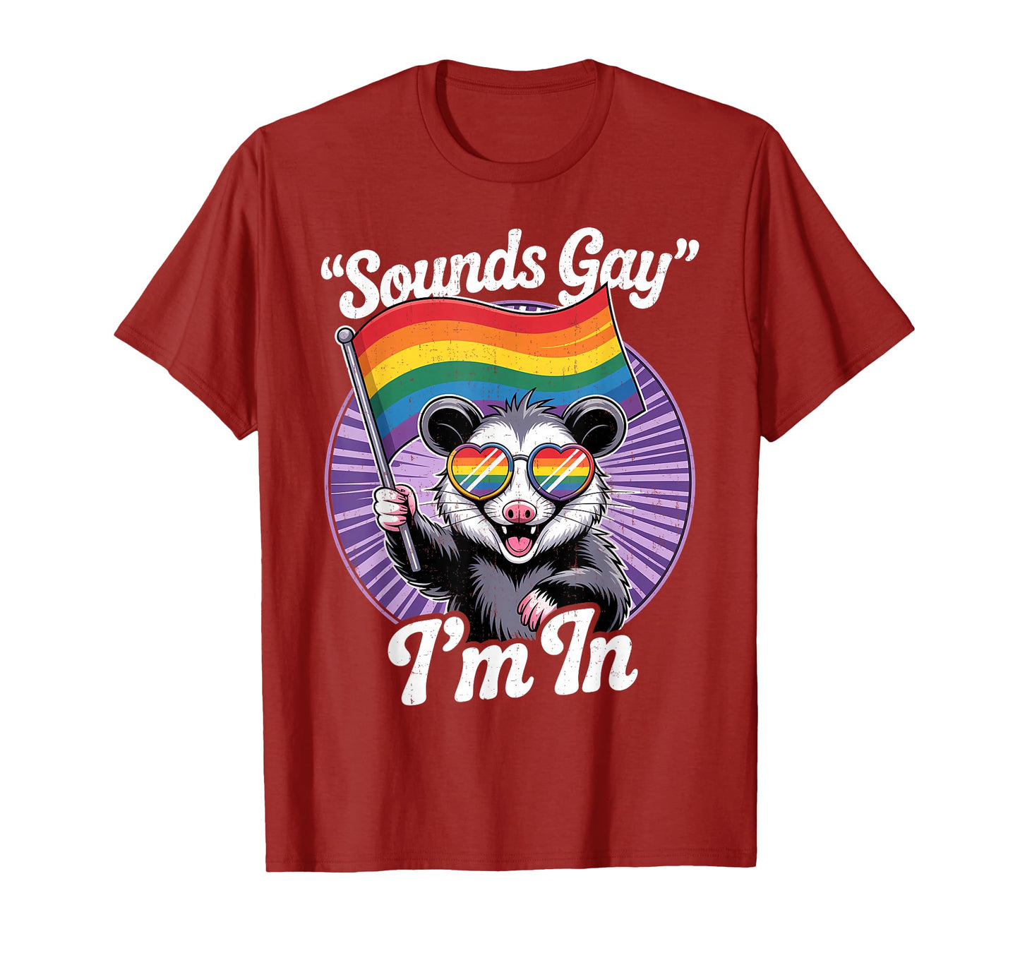 Cute LGBTQ Possum Holding Flag with Sounds Gay Quote T-Shirt