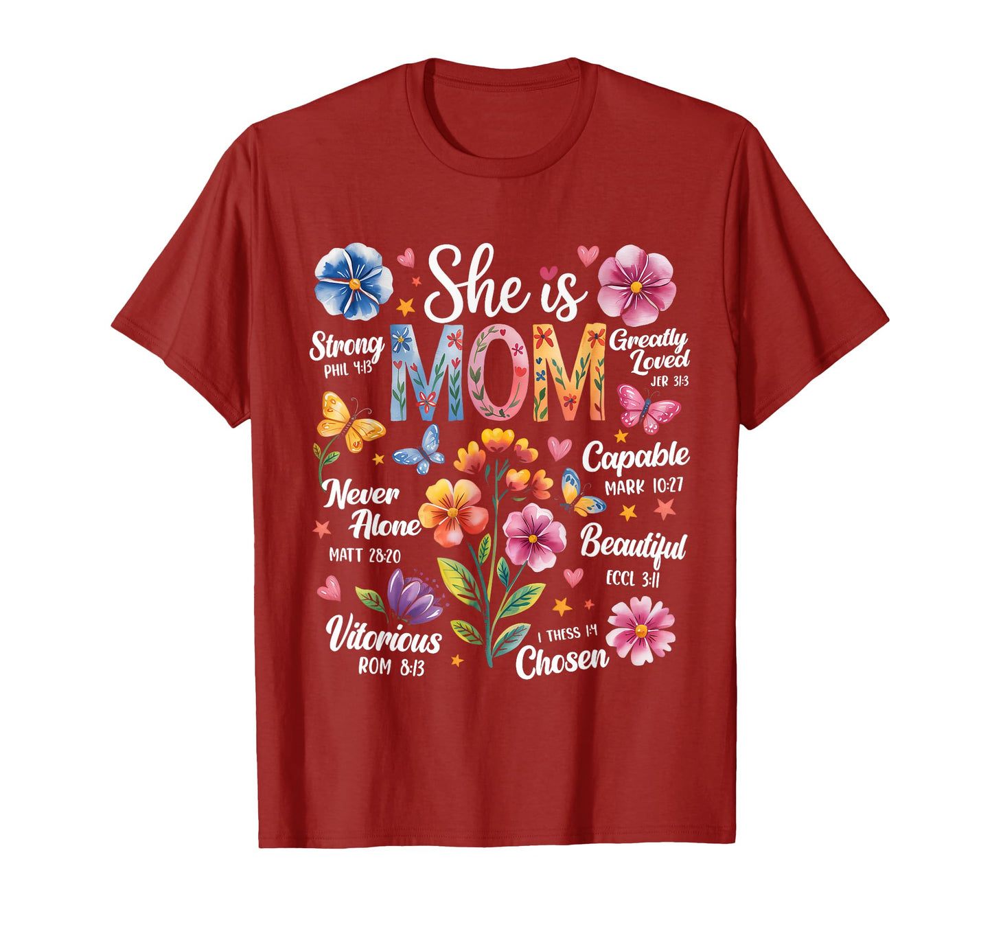 She Is Mom Bible Verses Christian Boho Floral Mother's Day T-Shirt