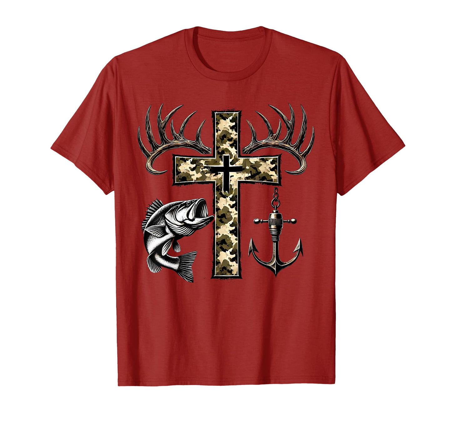Hunting Fishing Cross Camo Faith Christian Fisherman Hunter T-Shirt