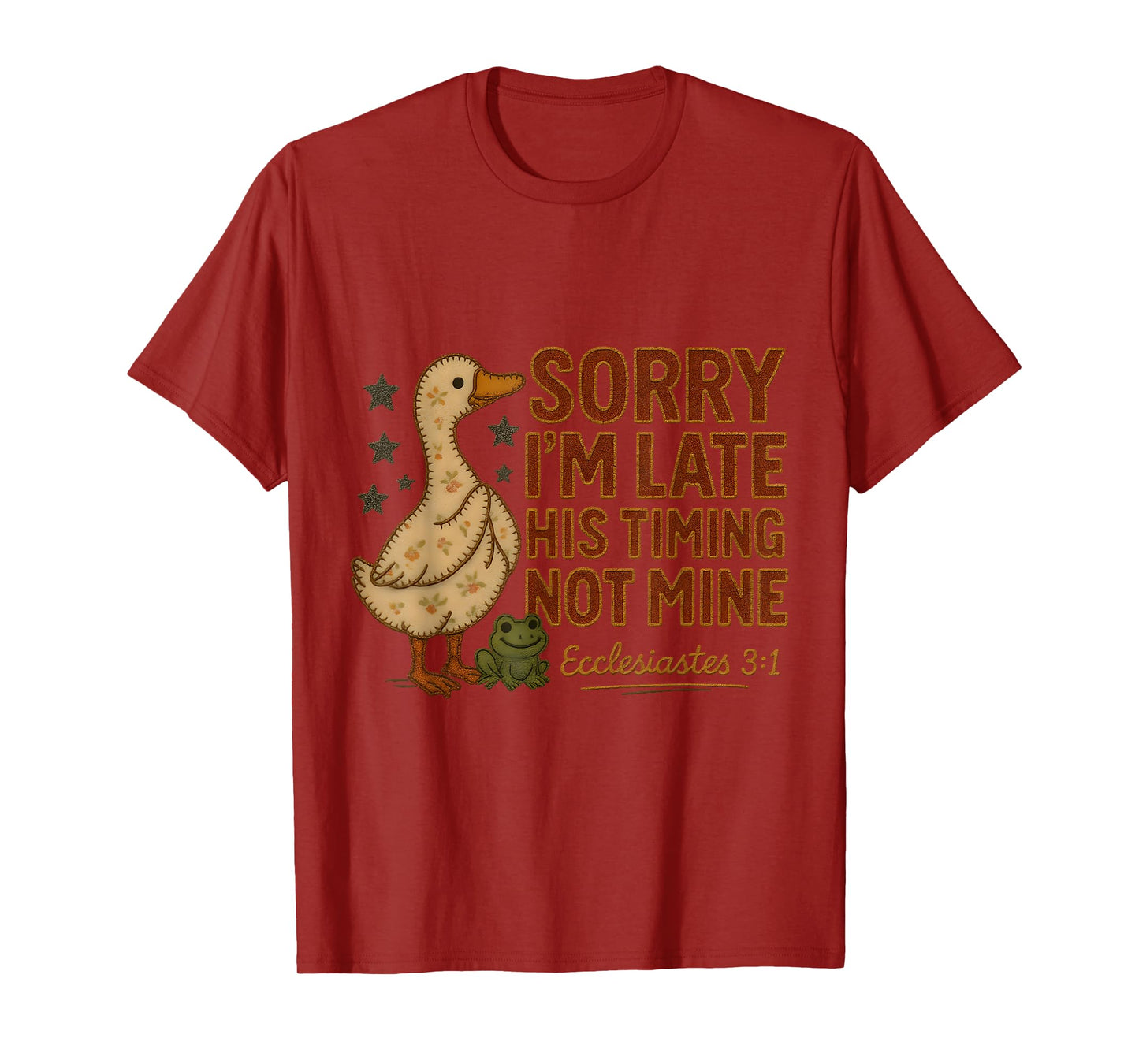 His Timing Not Mine Duck Frog Verse Funny Farm Retro T-Shirt