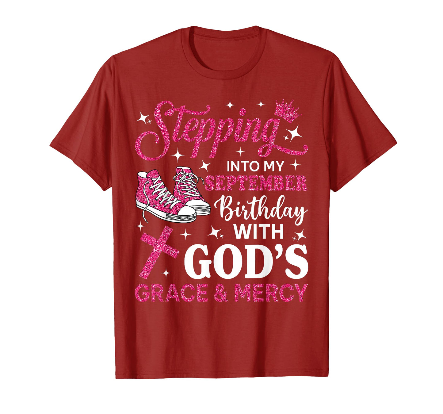 Stepping Into My September Birthday Women Girl Pink Sneakers T-Shirt