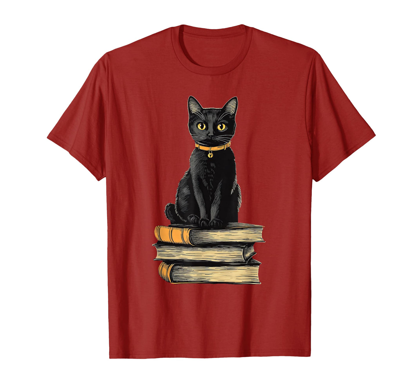 Black Cat Sitting On Books T-Shirt
