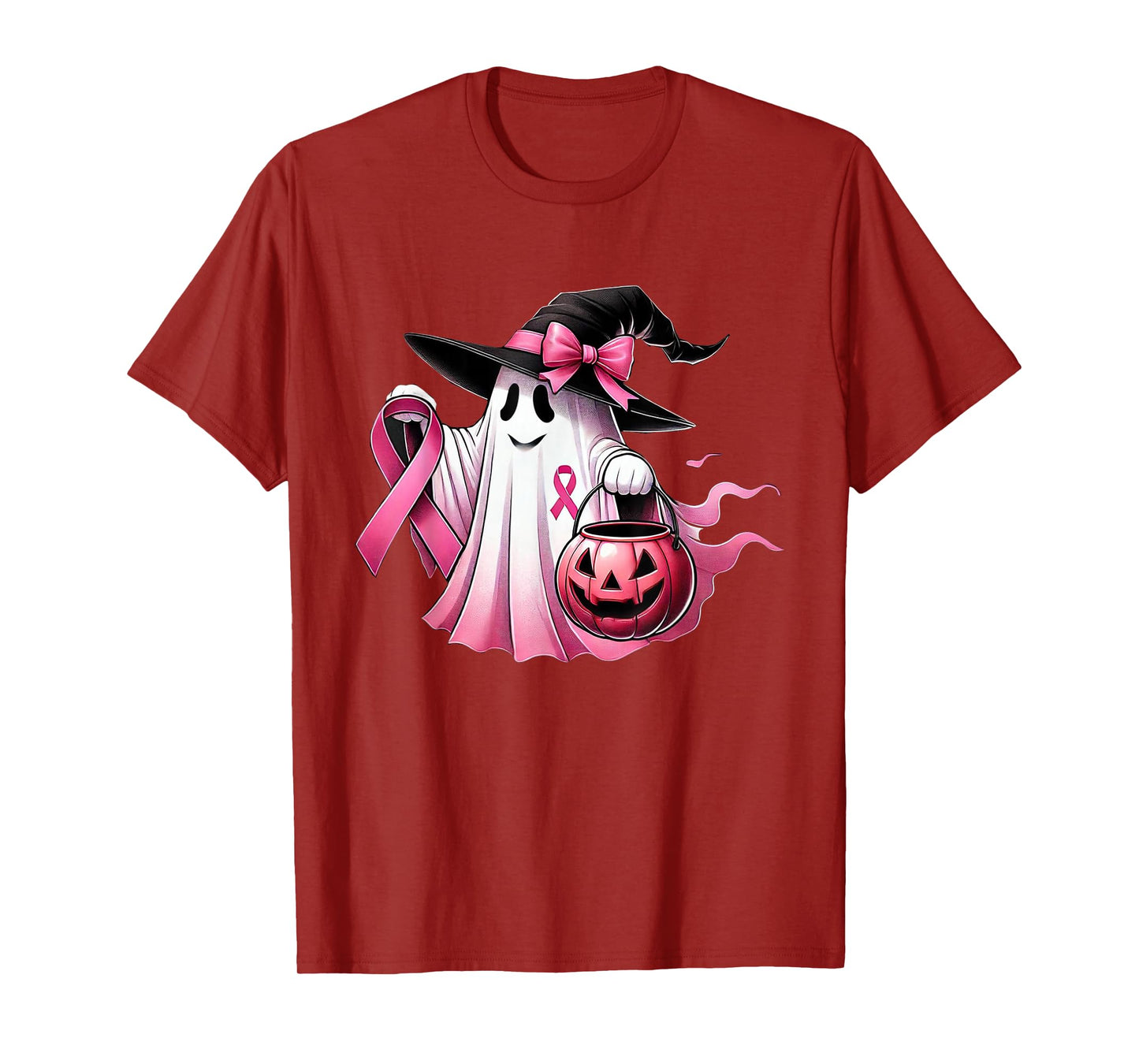 Pink Ribbon Ghost Witch Breast Cancer Awareness T-Shirt