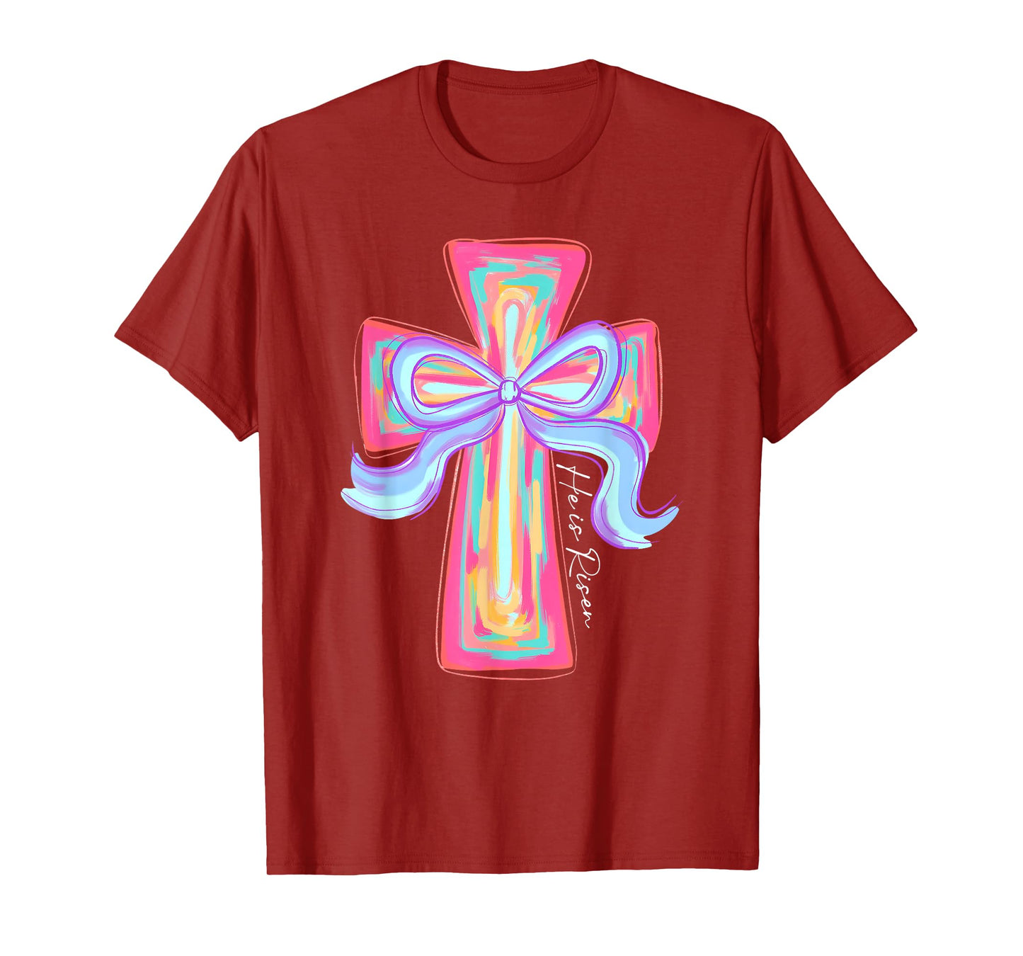 He Is Risen Jesus Christian Cross Coquette Bow Happy Easter T-Shirt