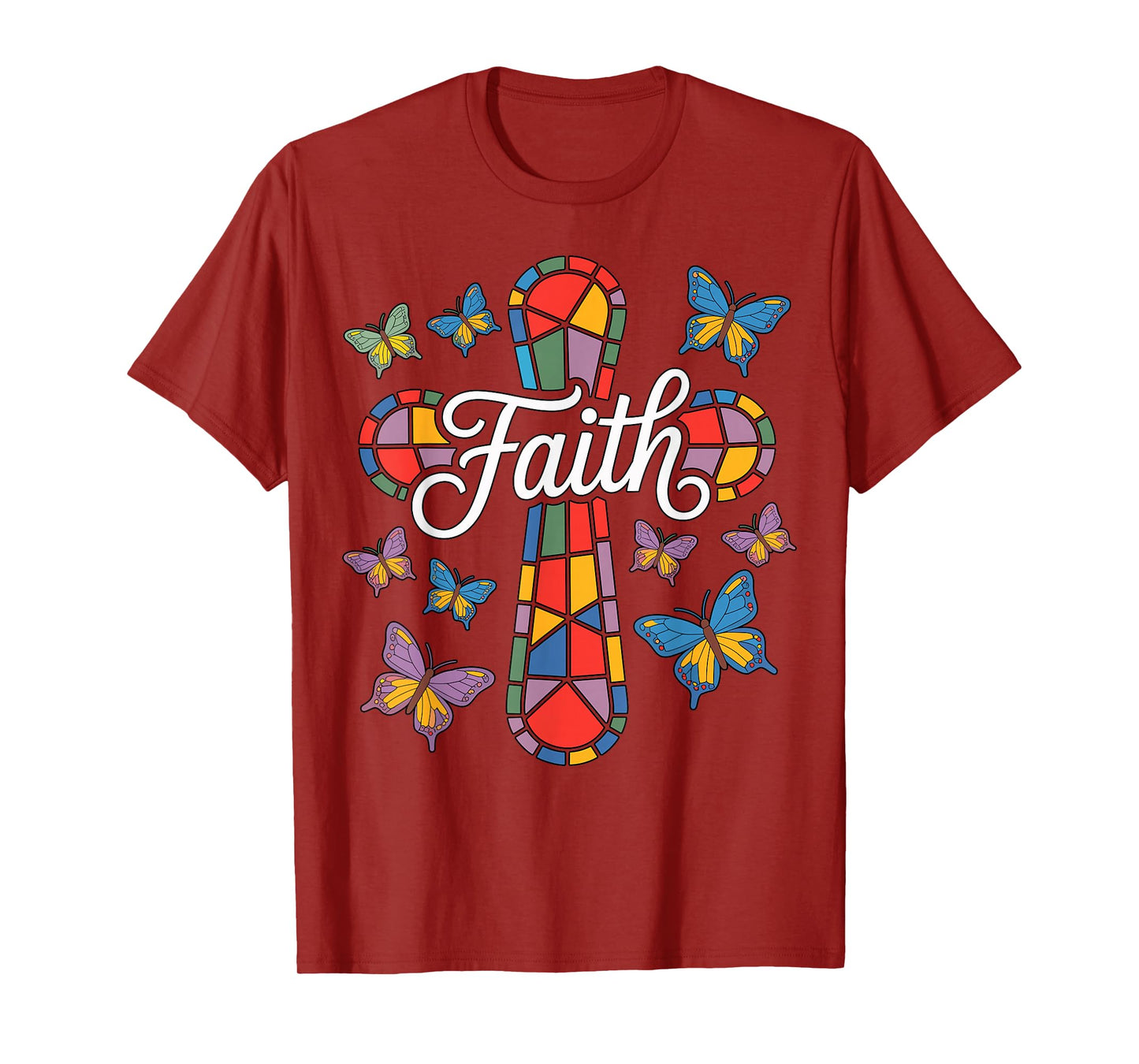 Faith Cross Butterflies and Flowers Christian T-Shirt