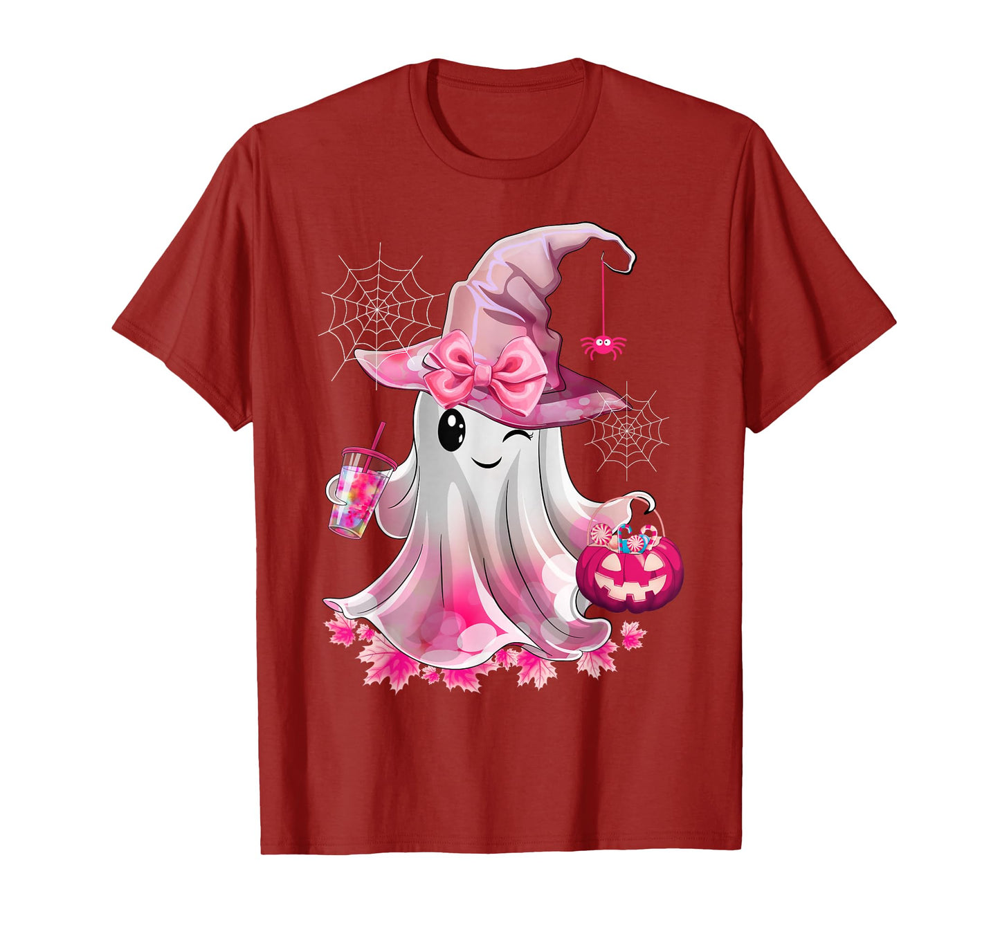 Cute Ghost Drinking Coffee Halloween Ghost Ice Coffee Womens T-Shirt