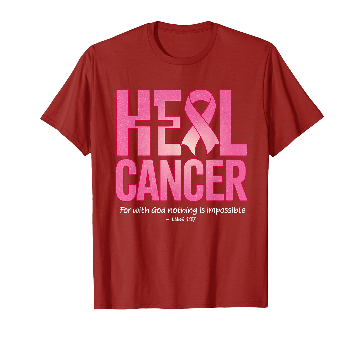 He Can Heal Cancer Pink Ribbon Breast Cancer Christian Women T-Shirt