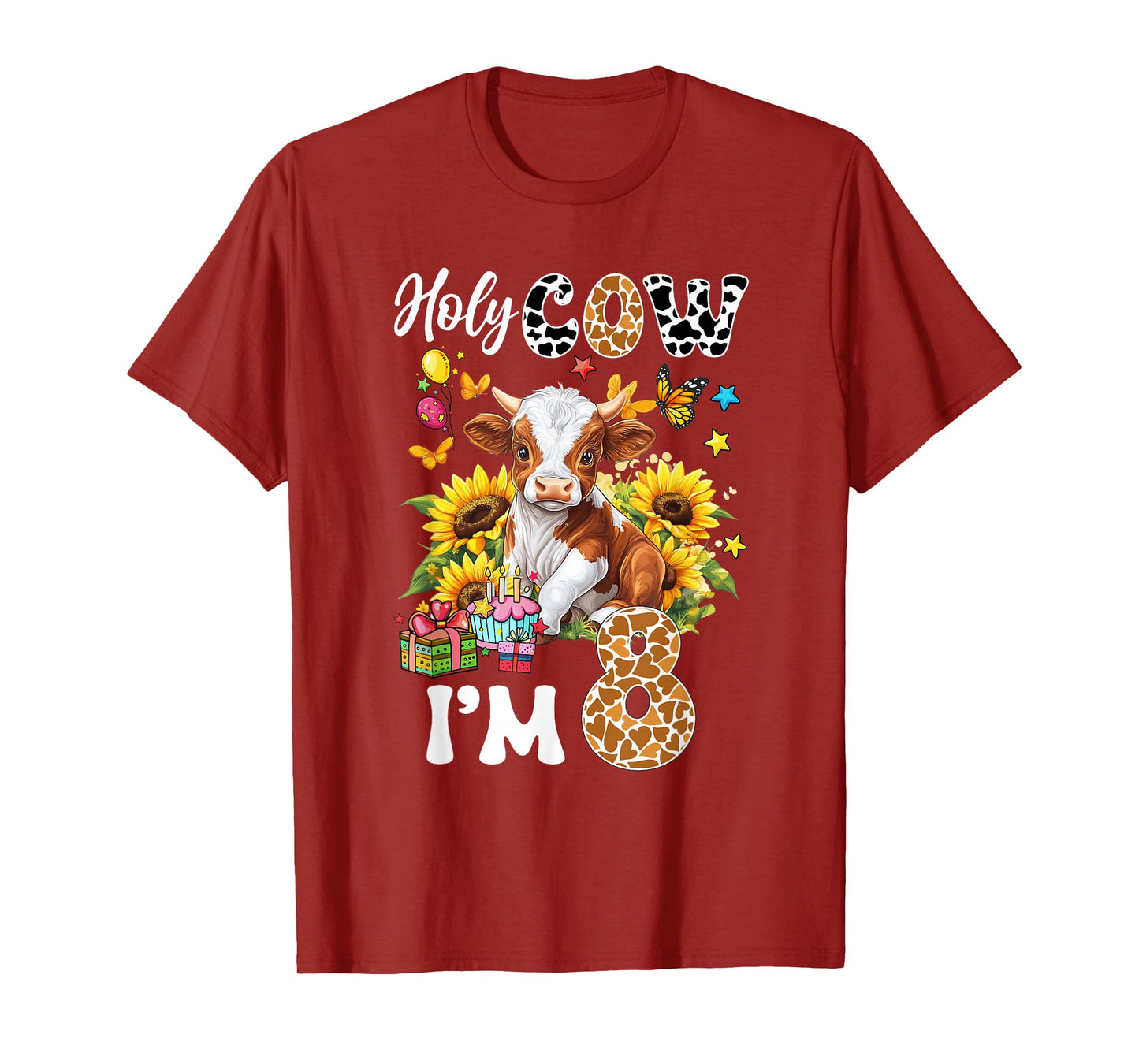 Holy Cow I'm 8 Years Old Farm Cow Sunflowers 8Th Birthday T-Shirt