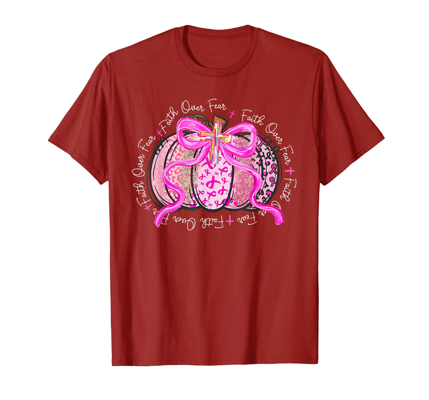 Faith Over Fear Preppy Pumpkin Christian Breast Cancer Fall T-Shirt