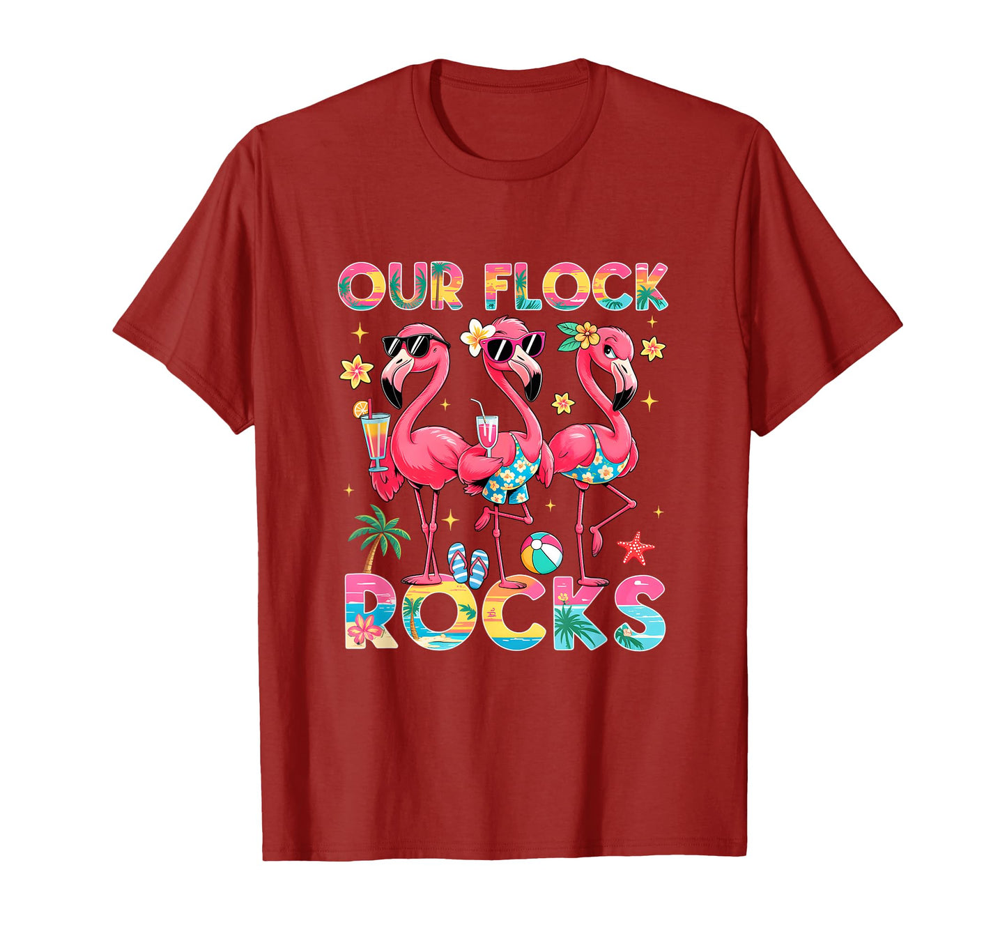 Our Flock Rocks Flamingo Summer Vacation Family Matching T-Shirt