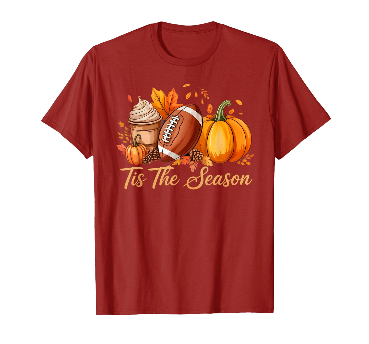 Tis The Season Fall Thanksgiving Pumpkin Spice Football Tee T-Shirt