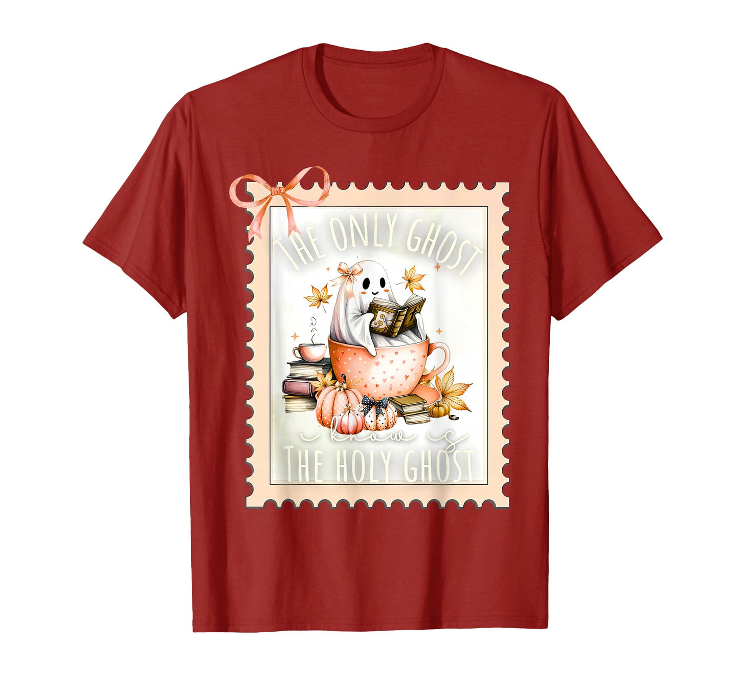 The Only Ghost I Know is The Holy Ghost Stamp Bow Halloween T-Shirt