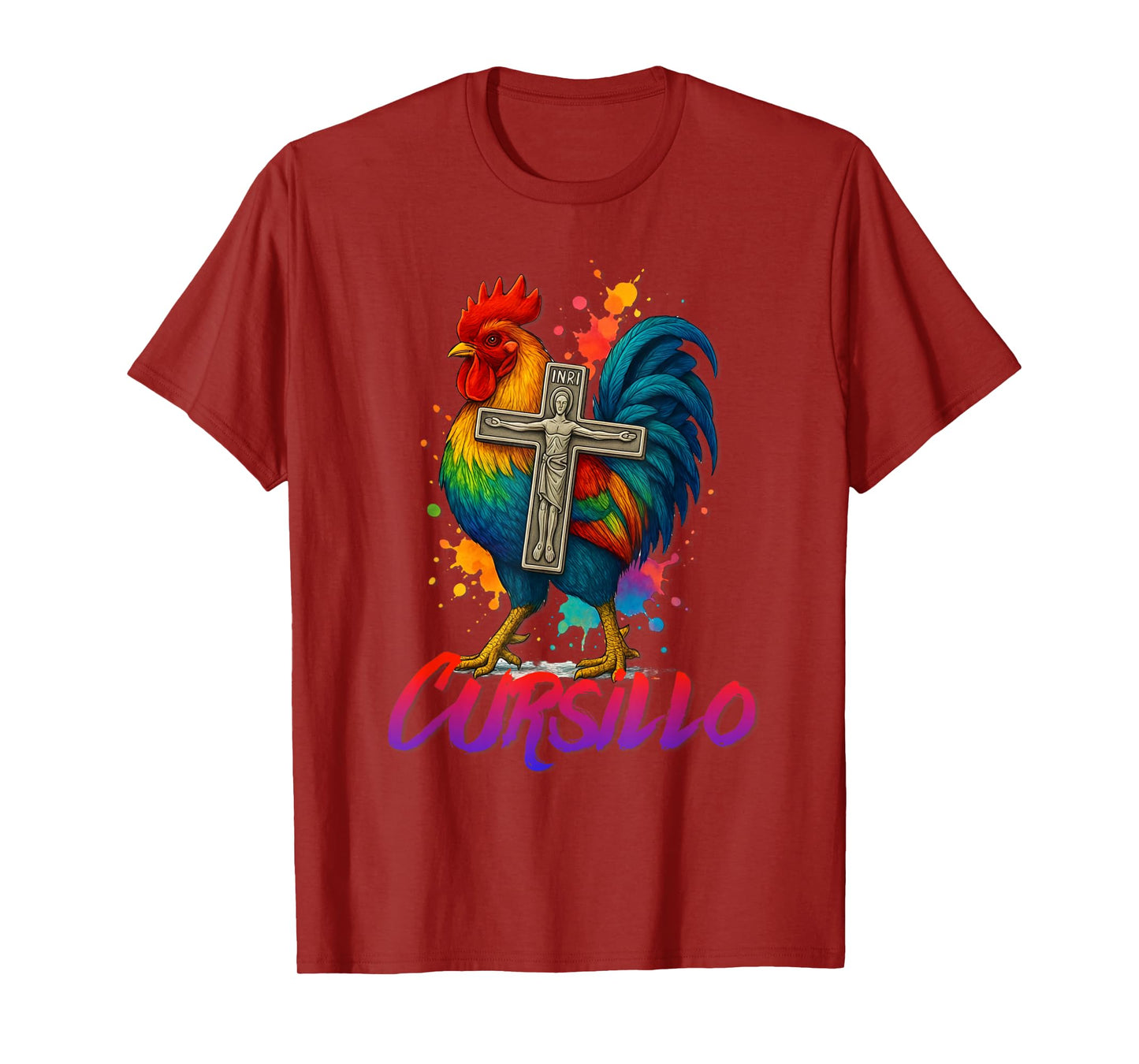 DeColores Cursillo Rainbow Rooster Catholic T-Shirt