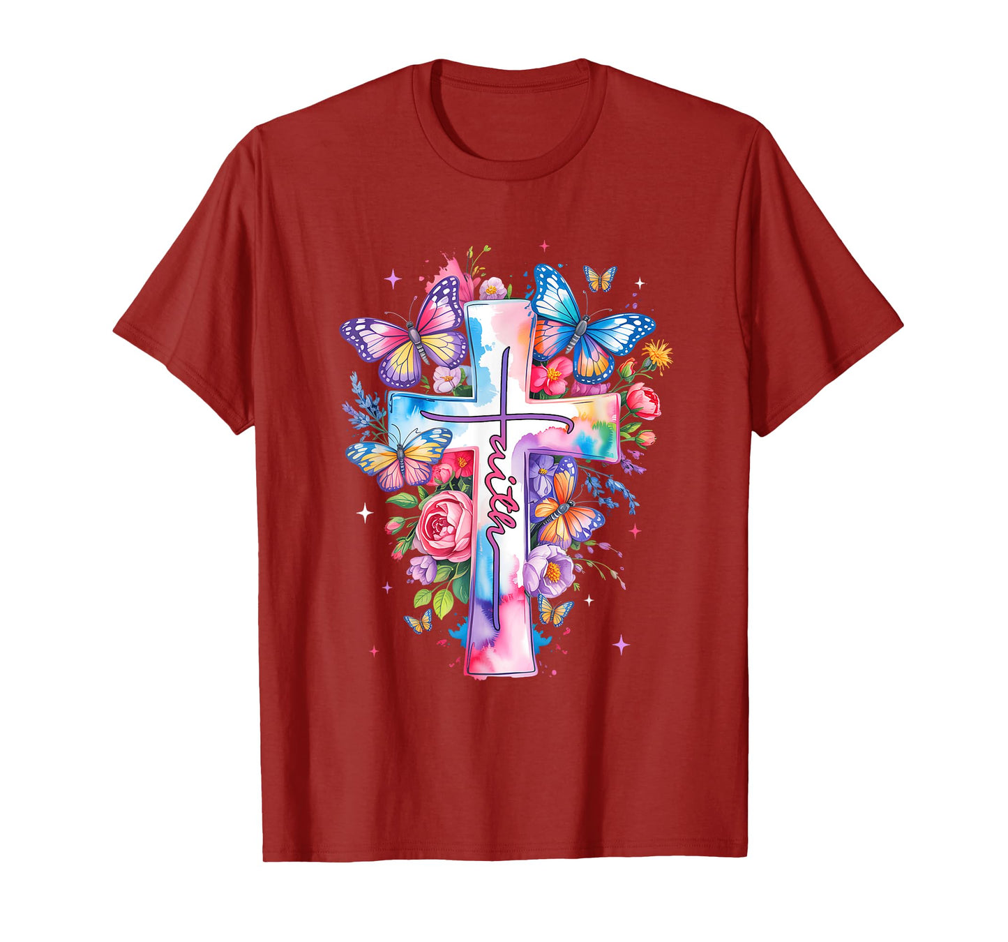 Faith Cross Floral Butterflies Christ Flowers Religious T-Shirt