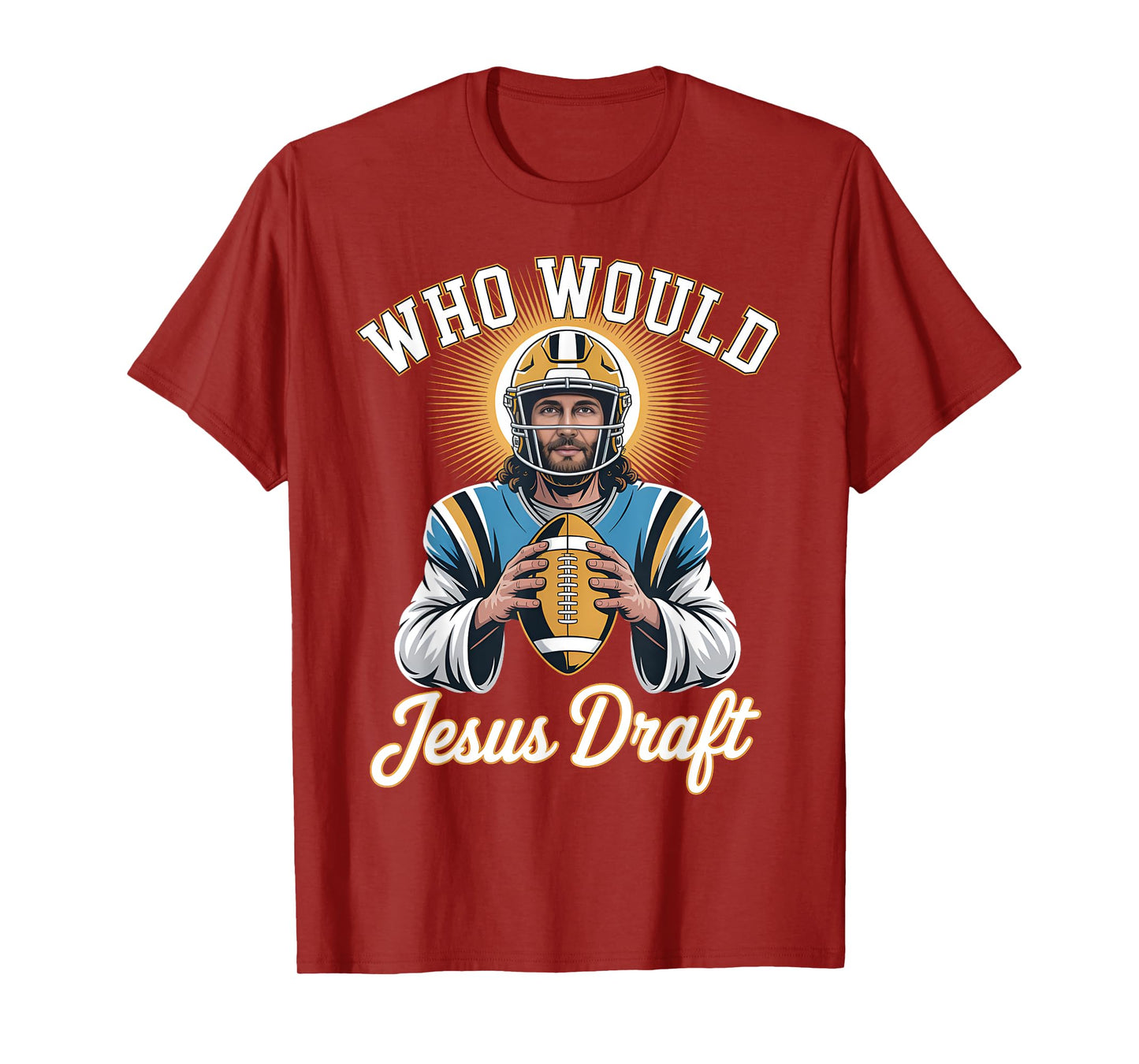 Who Would Jesus Draft Football Player Halo Cross and Bible T-Shirt
