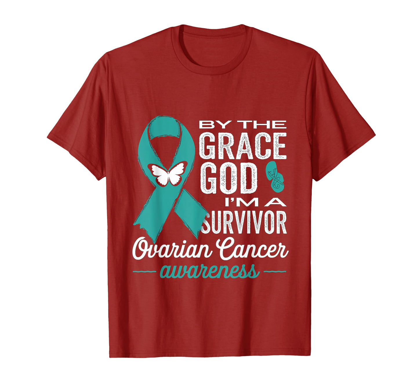 Ovarian Cancer Survivor By The Grace God Teal Ribbon T-Shirt