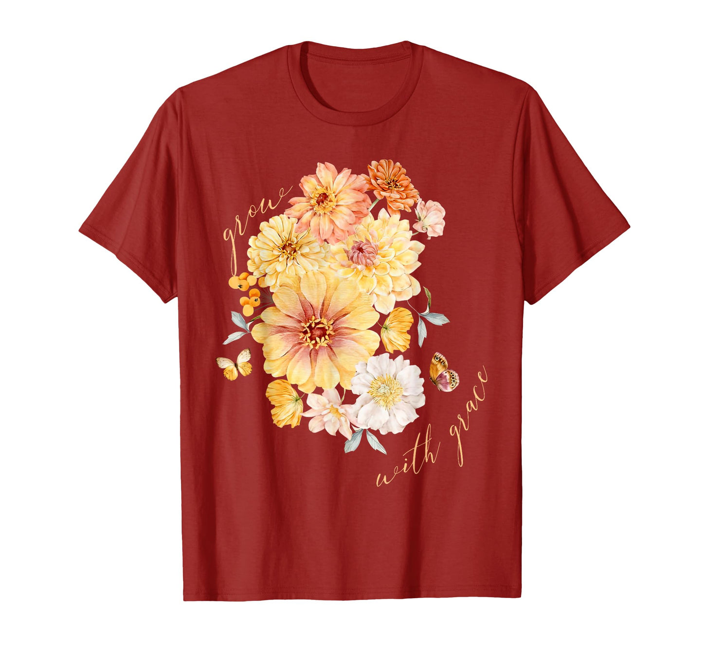 Floral Grow with Grace Autumn Fall Thanksgiving Christian T-Shirt